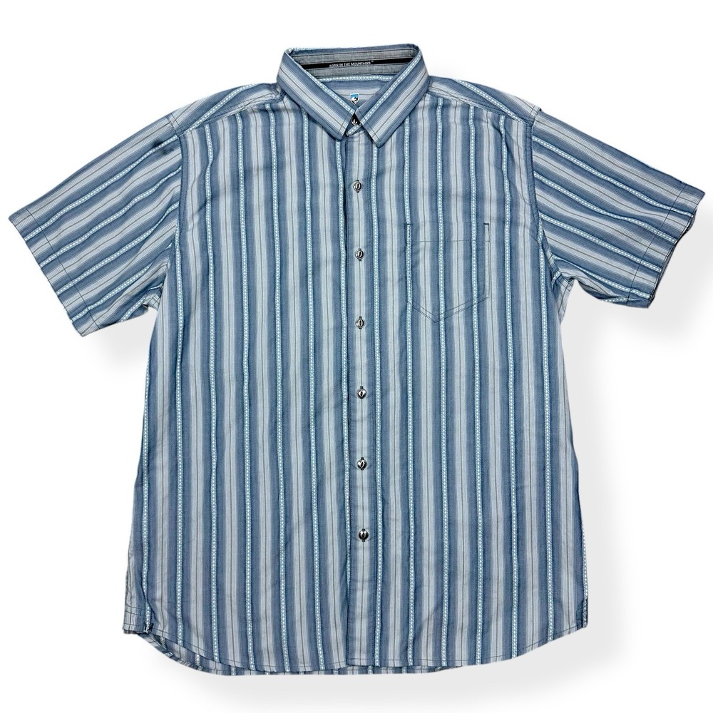 Kuhl Shirt Mens‎ Large Blue Striped Suncel Outdoor Hiking Button Up Collared